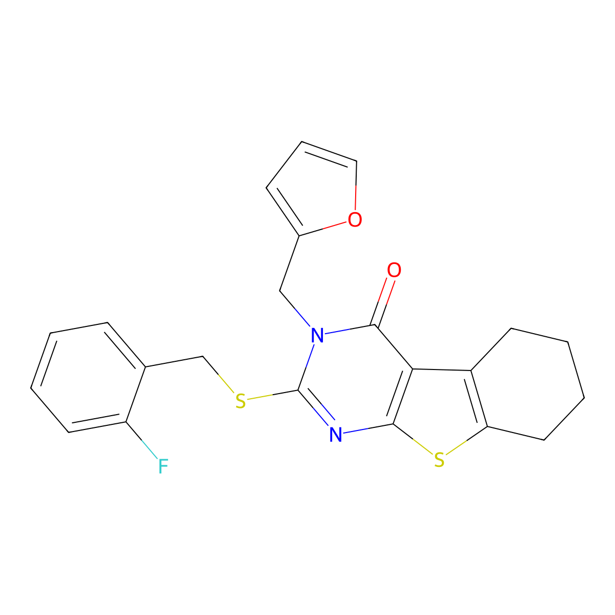 2-[(2-fluorobenzyl)sulfanyl]-3-(furan-2-ylmethyl)-5,6,7,8-tetrahydro[1]benzothieno[2,3-d]pyrimidin-4(3H)-one molecular structure, CAS 578002-74-1