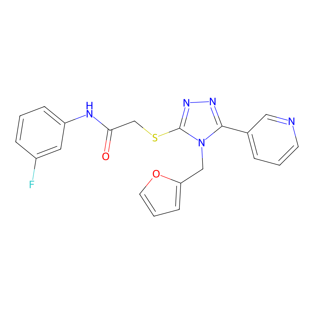 N-(3-fluorophenyl)-2-{[4-(furan-2-ylmethyl)-5-(pyridin-3-yl)-4H-1,2,4-triazol-3-yl]sulfanyl}acetamide molecular structure, CAS 578002-99-0