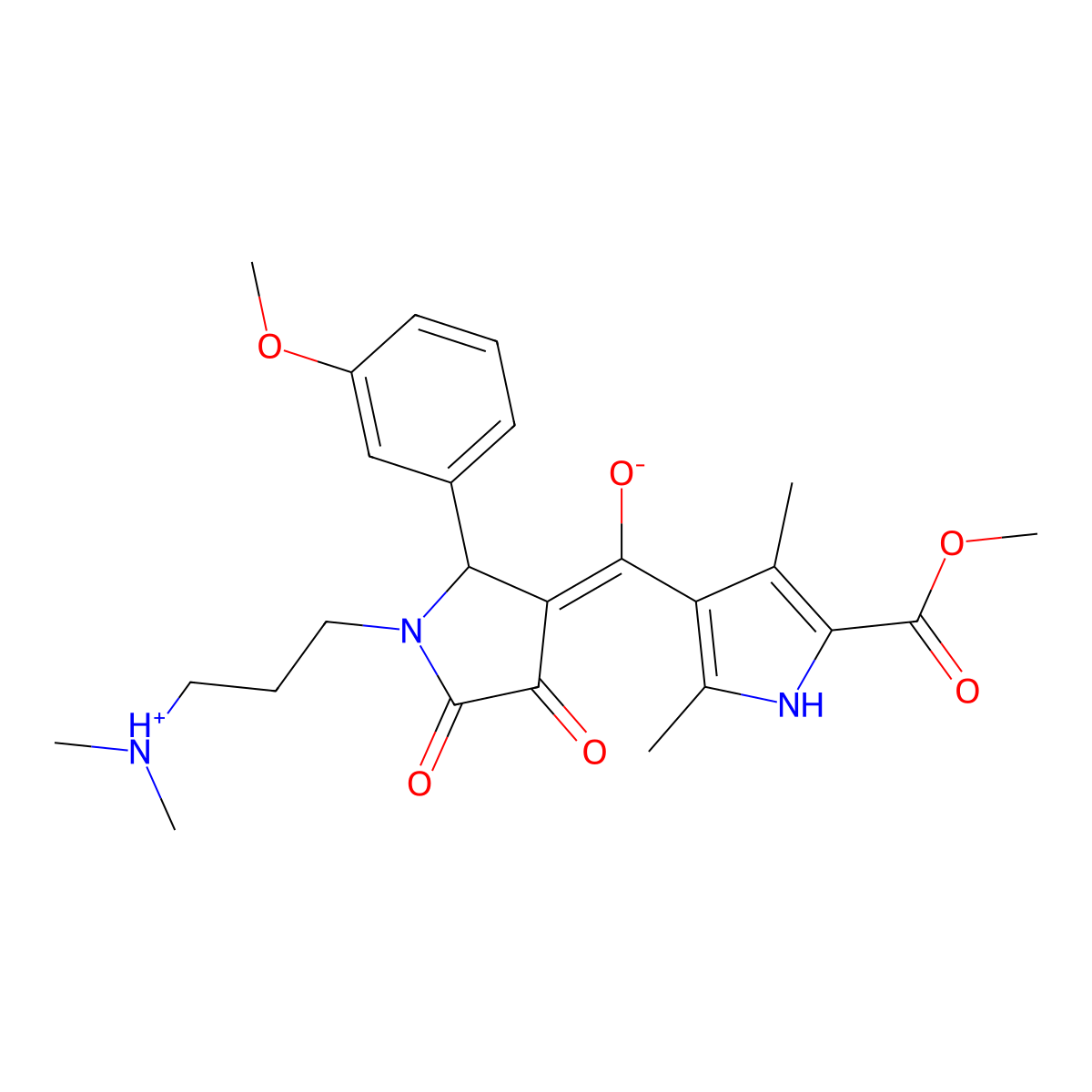 methyl 4-[[1-[3-(dimethylamino)propyl]-2-(3-methoxyphenyl)-4,5-dioxopyrrolidin-3-ylidene]-hydroxymethyl]-3,5-dimethyl-1H-pyrrole-2-carboxylate molecular structure, CAS 578003-03-9
