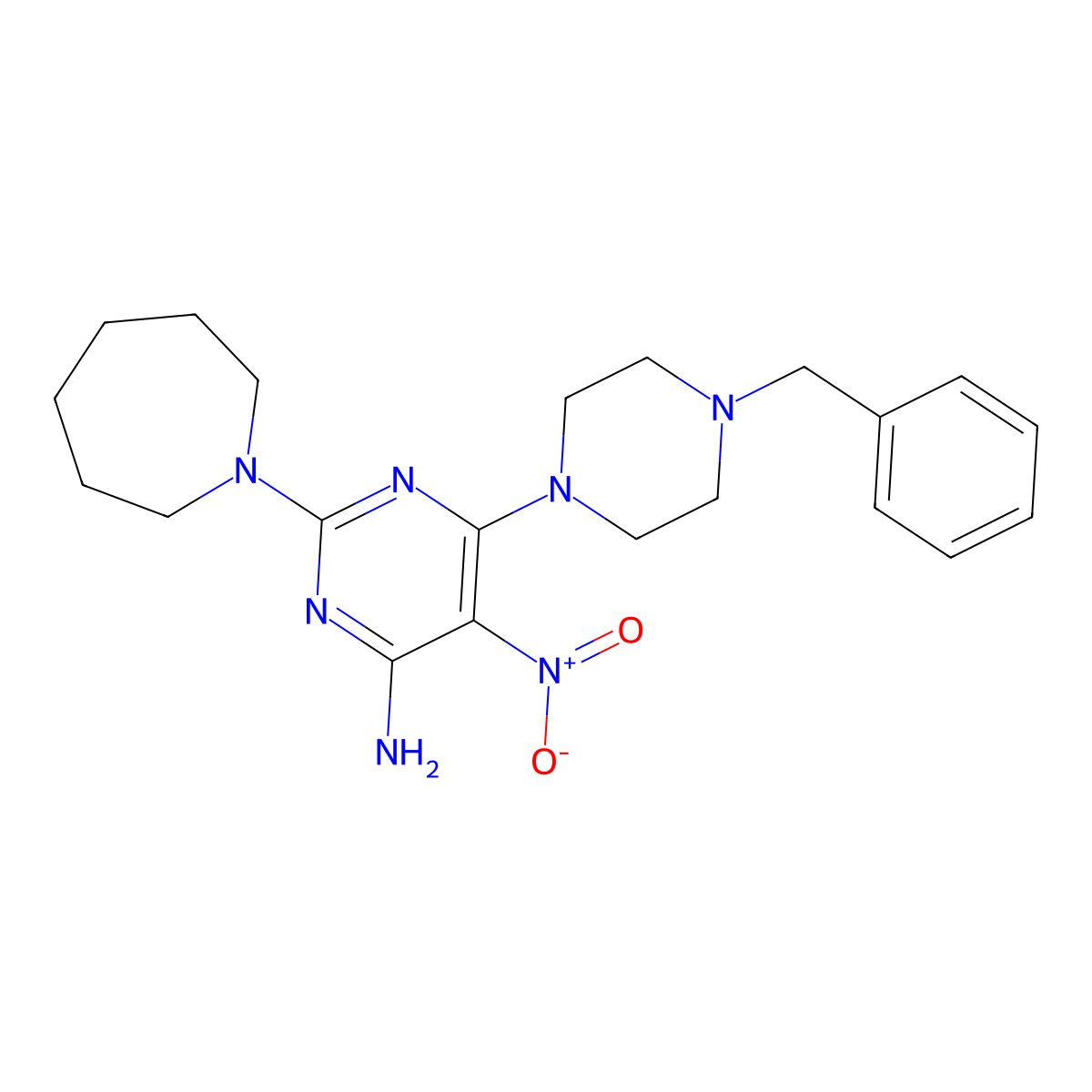 2-(Azepan-1-yl)-6-(4-benzylpiperazin-1-yl)-5-nitropyrimidin-4-amine molecular structure, CAS 578003-04-0