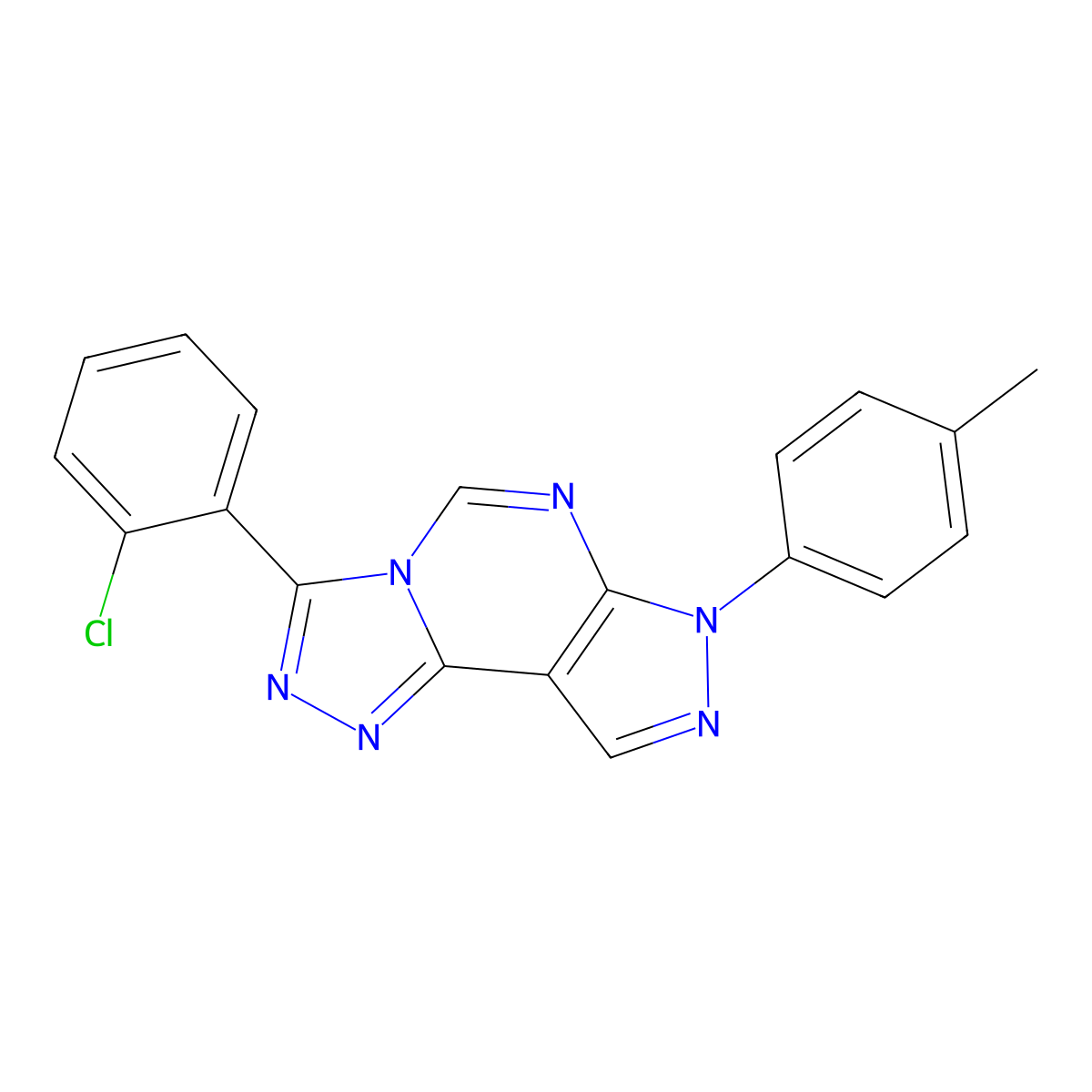 3-(2-chlorophenyl)-7-(4-methylphenyl)-7H-pyrazolo[4,3-e][1,2,4]triazolo[4,3-c]pyrimidine molecular structure, CAS 578003-10-8