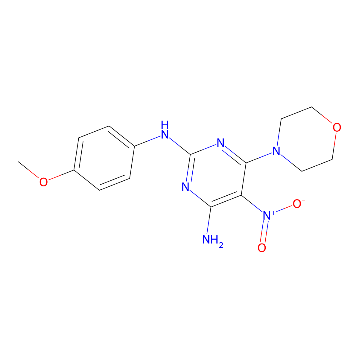 2-N-(4-methoxyphenyl)-6-morpholin-4-yl-5-nitropyrimidine-2,4-diamine molecular structure, CAS 578003-25-5