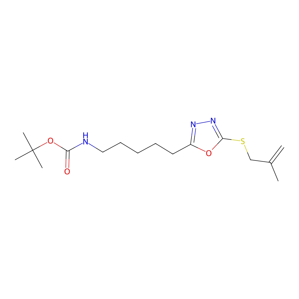 tert-butyl N-[5-[5-(2-methylprop-2-enylsulfanyl)-1,3,4-oxadiazol-2-yl]pentyl]carbamate molecular structure, CAS 578003-38-0