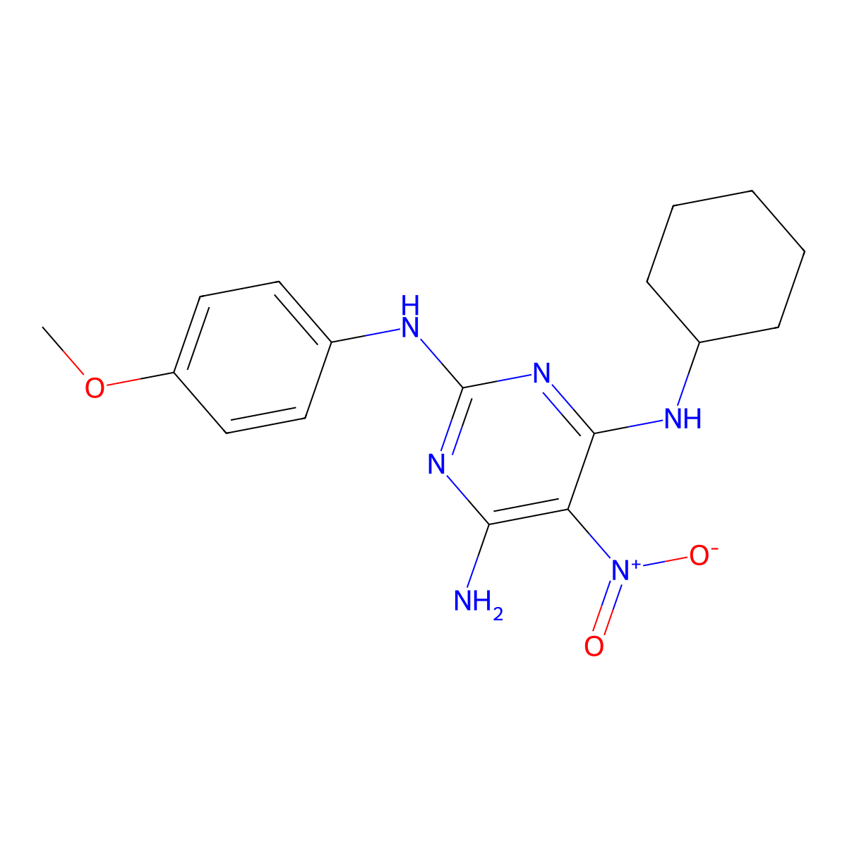 4-N-cyclohexyl-2-N-(4-methoxyphenyl)-5-nitropyrimidine-2,4,6-triamine molecular structure, CAS 578003-77-7