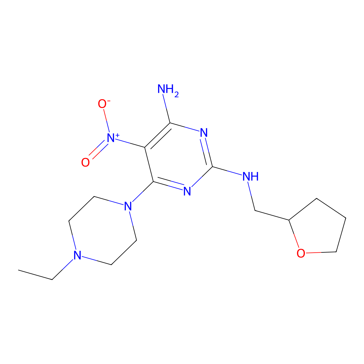 6-(4-ethylpiperazin-1-yl)-5-nitro-N2-((tetrahydrofuran-2-yl)methyl)pyrimidine-2,4-diamine molecular structure, CAS 578003-84-6