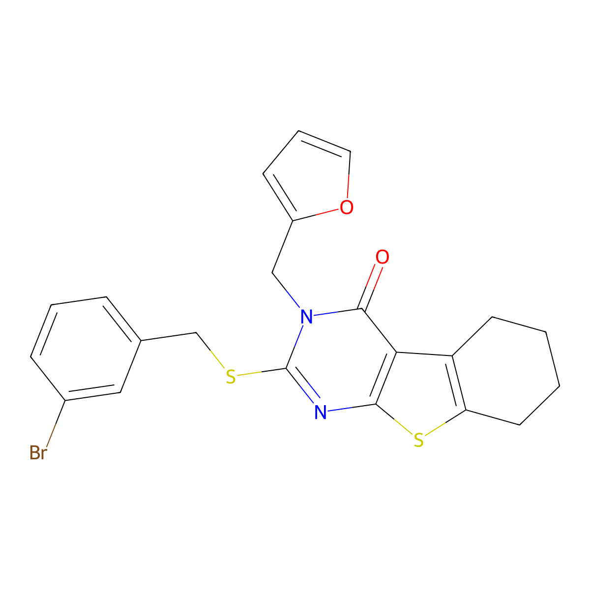 2-[(3-bromobenzyl)sulfanyl]-3-(furan-2-ylmethyl)-5,6,7,8-tetrahydro[1]benzothieno[2,3-d]pyrimidin-4(3H)-one molecular structure, CAS 578003-88-0