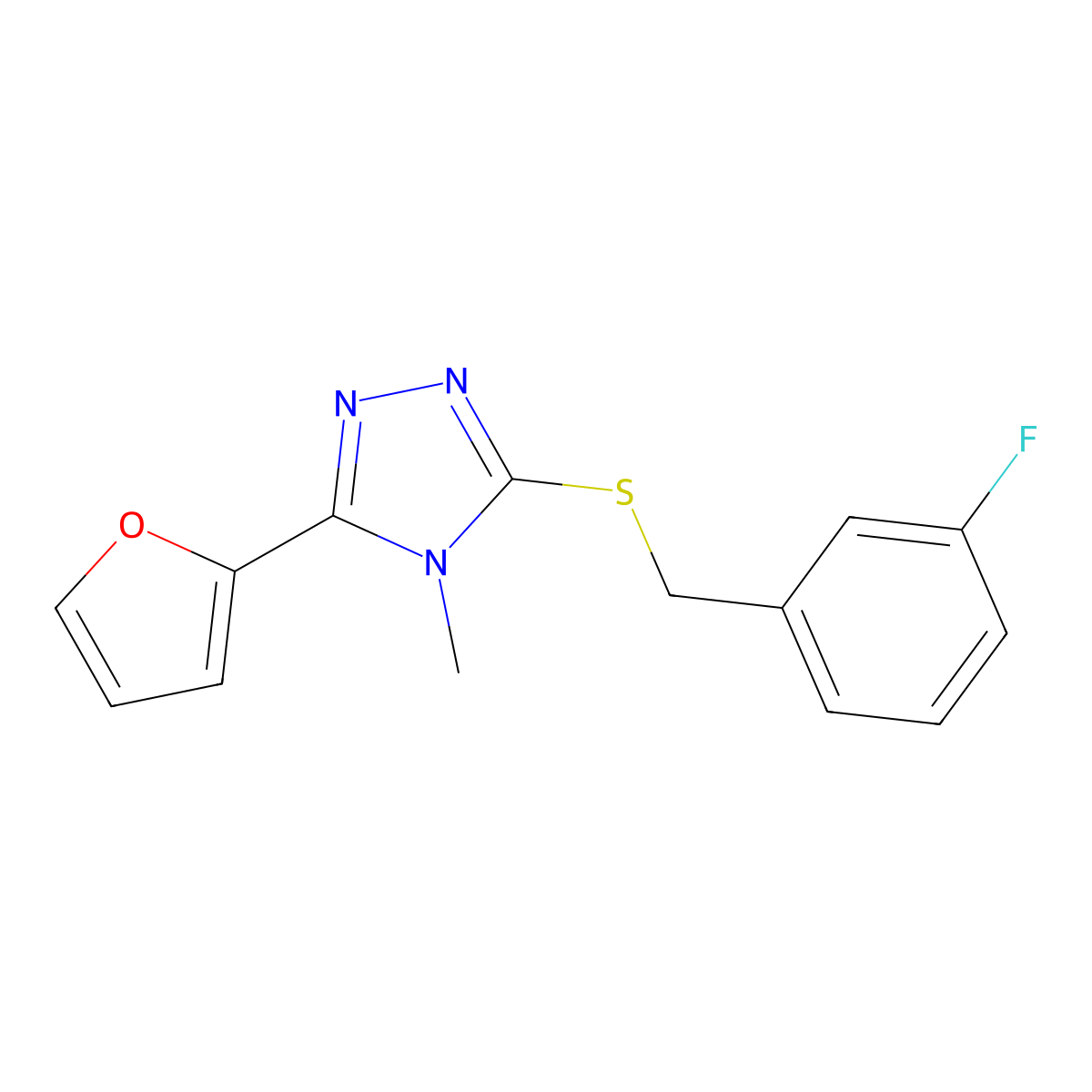 3-Fluorobenzyl 5-(2-furyl)-4-methyl-4H-1,2,4-triazol-3-YL sulfide molecular structure, CAS 578004-37-2