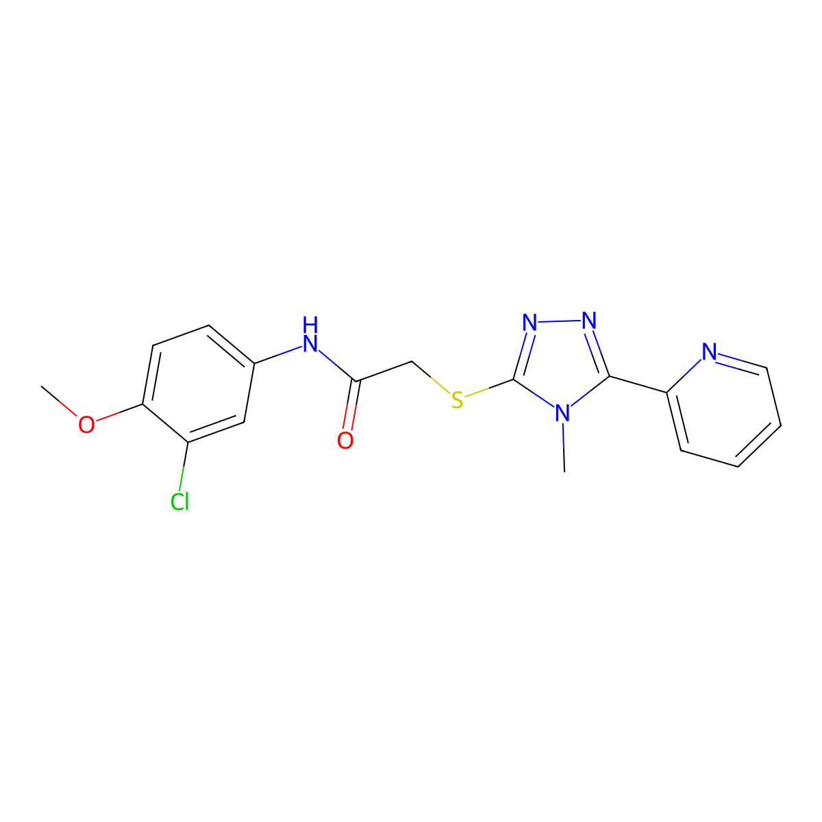 N-(3-chloro-4-methoxyphenyl)-2-{[4-methyl-5-(pyridin-2-yl)-4H-1,2,4-triazol-3-yl]sulfanyl}acetamide molecular structure, CAS 578004-53-2