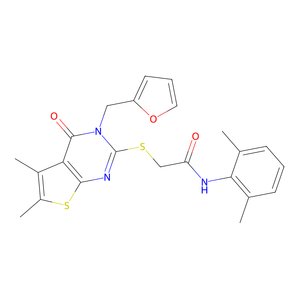 N-(2,6-dimethylphenyl)-2-{[3-(furan-2-ylmethyl)-5,6-dimethyl-4-oxo-3,4-dihydrothieno[2,3-d]pyrimidin-2-yl]sulfanyl}acetamide molecular structure, CAS 578004-55-4