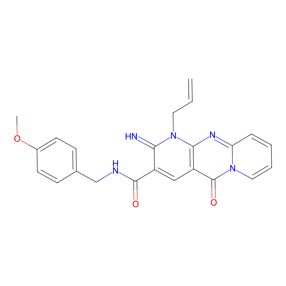 1-allyl-2-imino-N~3~-(4-methoxybenzyl)-5-oxo-1,5-dihydro-2H-dipyrido[1,2-a:2,3-d]pyrimidine-3-carboxamide molecular structure, CAS 578004-59-8