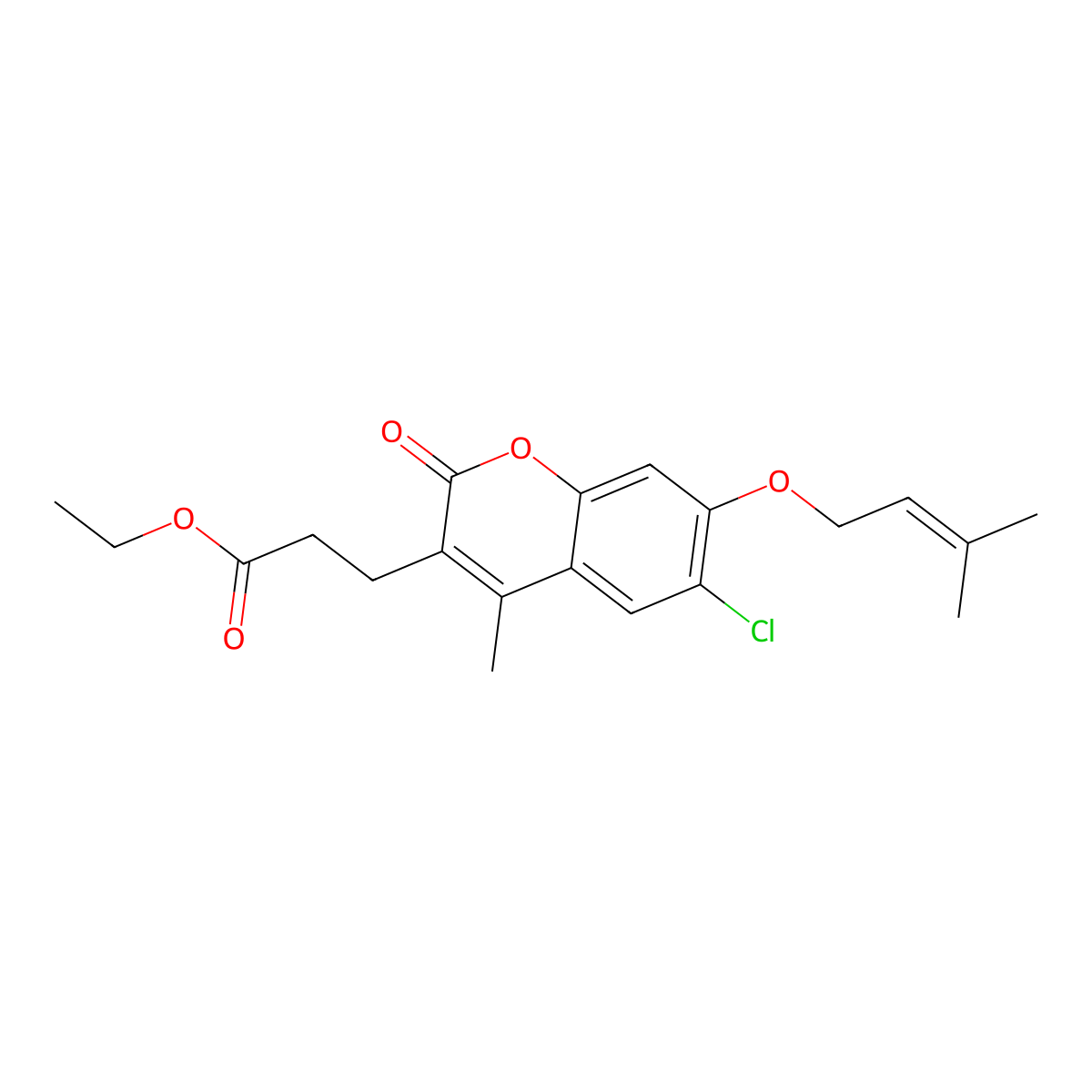 ethyl 3-{6-chloro-4-methyl-7-[(3-methyl-2-butenyl)oxy]-2-oxo-2H-chromen-3-yl}propanoate molecular structure, CAS 578004-67-8