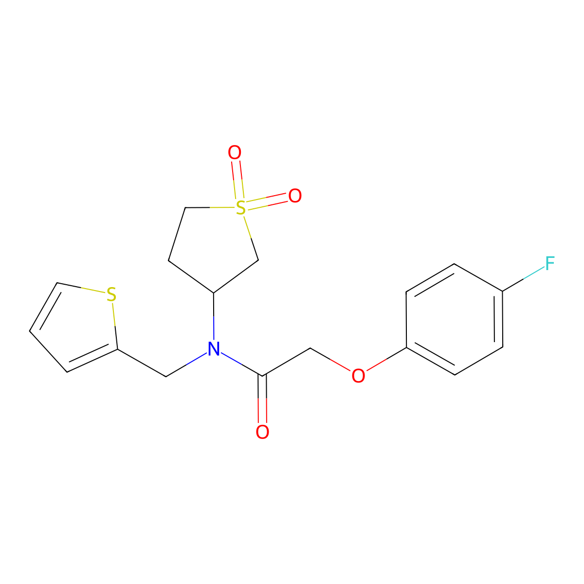 N-(1,1-dioxothiolan-3-yl)-2-(4-fluorophenoxy)-N-(thiophen-2-ylmethyl)acetamide molecular structure, CAS 578004-68-9