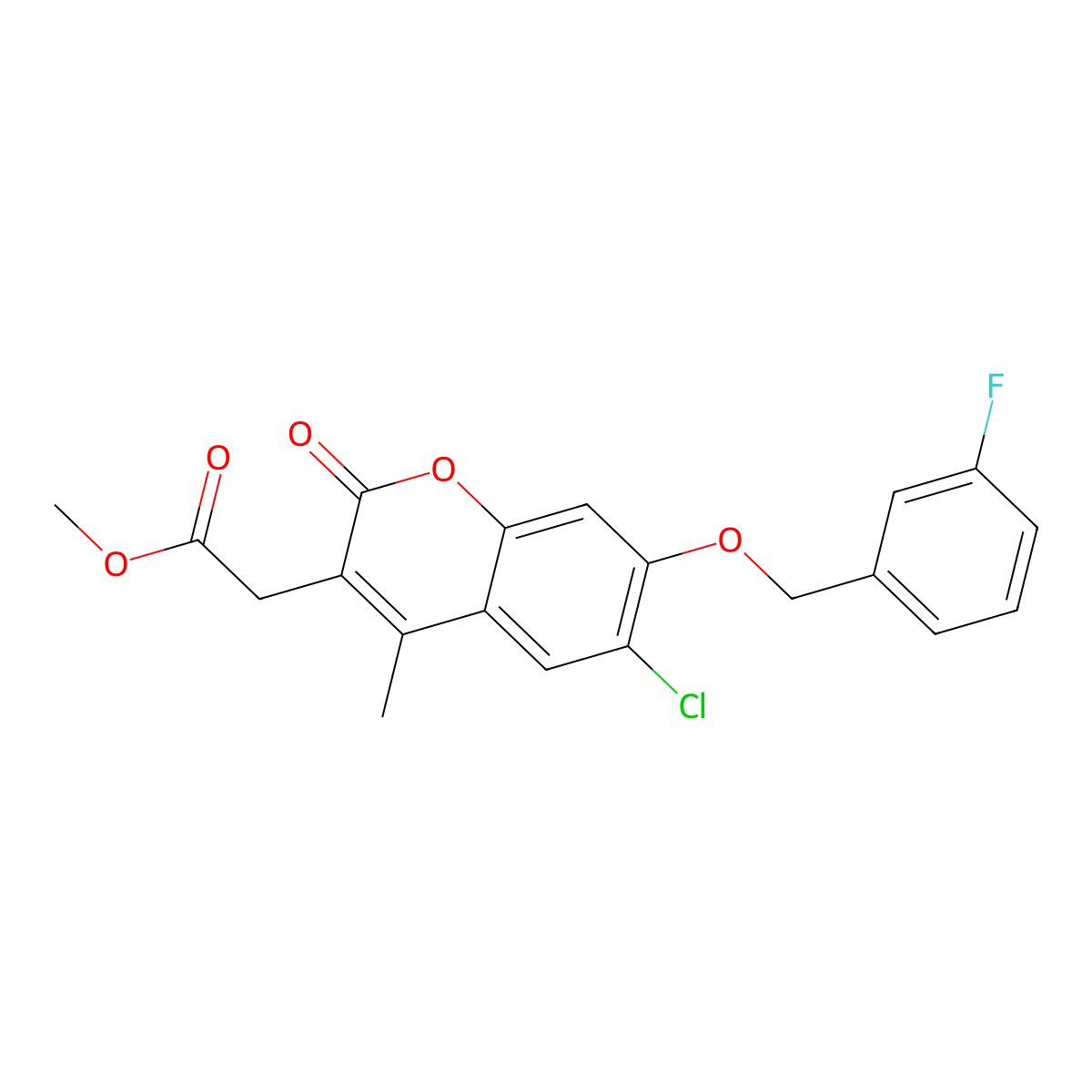methyl {6-chloro-7-[(3-fluorobenzyl)oxy]-4-methyl-2-oxo-2H-chromen-3-yl}acetate molecular structure, CAS 578004-78-1