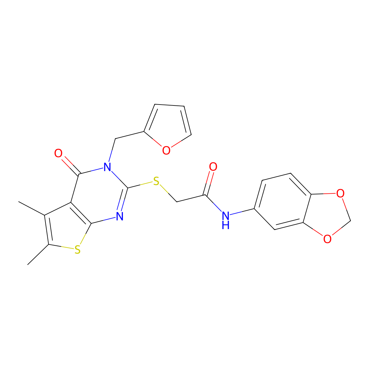 N-(1,3-benzodioxol-5-yl)-2-{[3-(furan-2-ylmethyl)-5,6-dimethyl-4-oxo-3,4-dihydrothieno[2,3-d]pyrimidin-2-yl]sulfanyl}acetamide molecular structure, CAS 578004-83-8