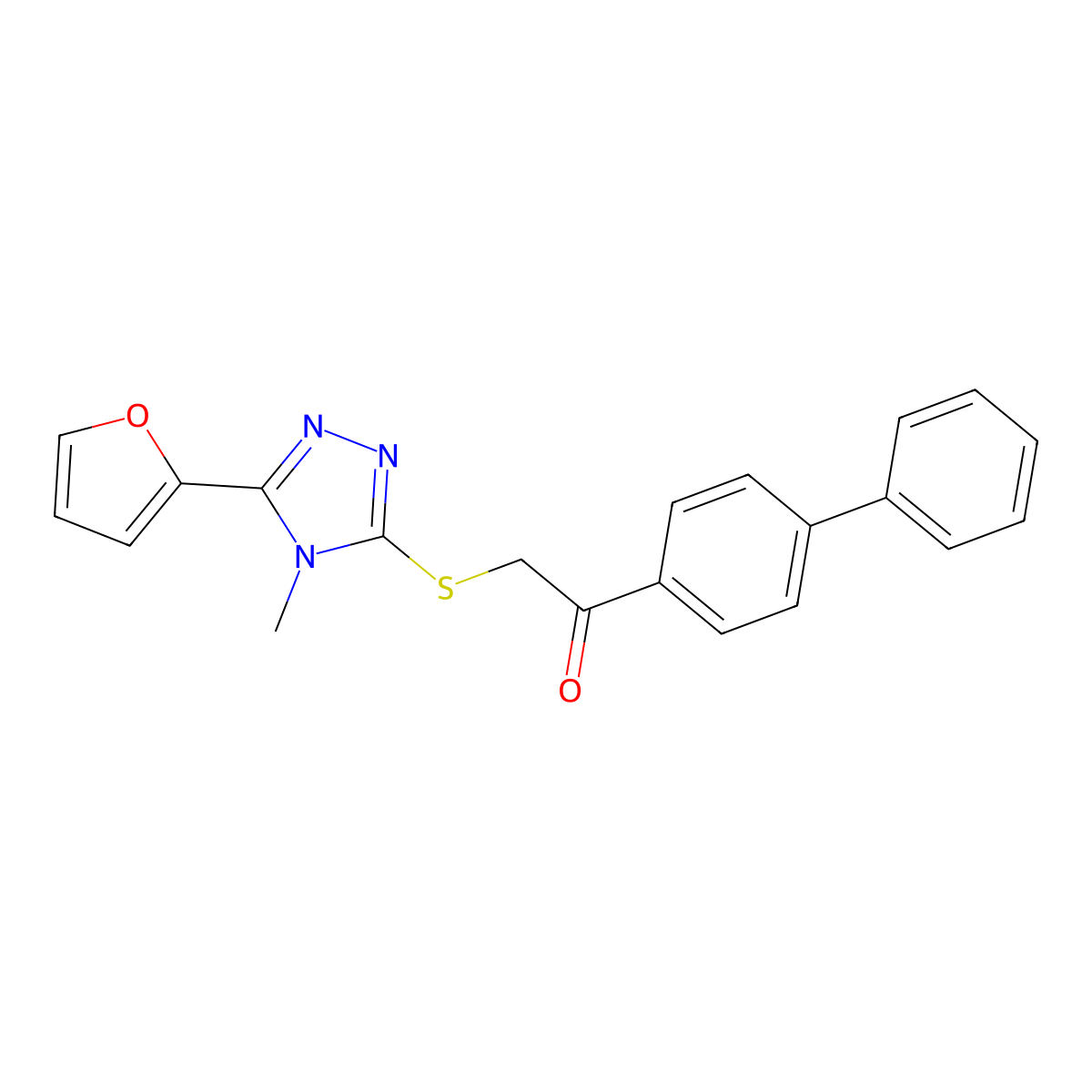 1-(biphenyl-4-yl)-2-(5-(furan-2-yl)-4-methyl-4H-1,2,4-triazol-3-ylthio)ethanone molecular structure, CAS 578004-86-1