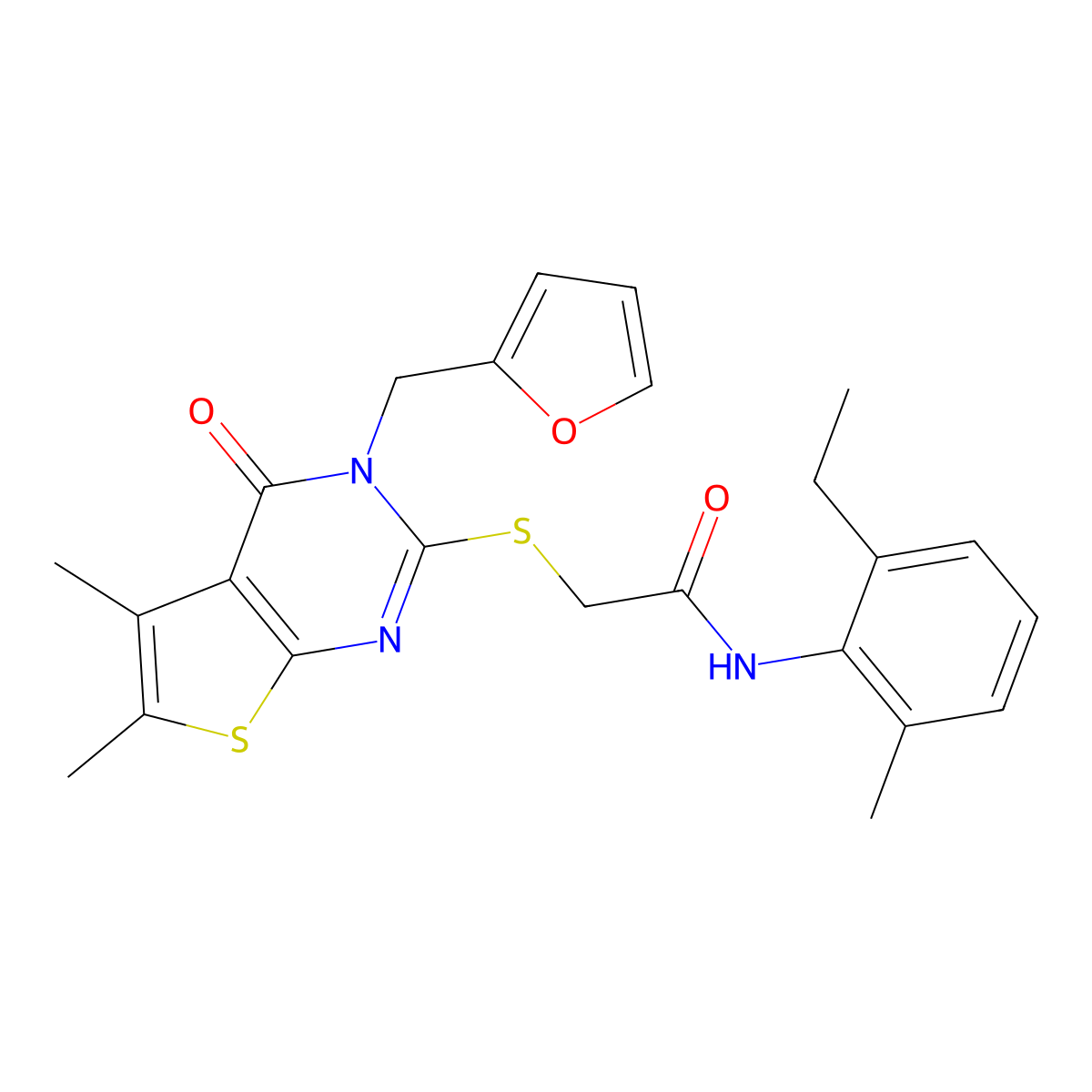 N-(6-ethyl-2-methylphenyl)-2-[3-(2-furylmethyl)-5,6-dimethyl-4-oxo(3-hydrothio pheno[2,3-d]pyrimidin-2-ylthio)]acetamide molecular structure, CAS 578004-97-4
