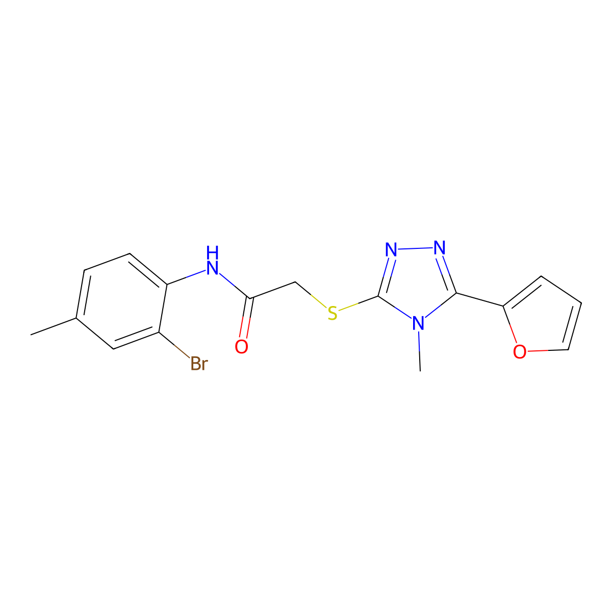 N-(2-bromo-4-methylphenyl)-2-{[5-(furan-2-yl)-4-methyl-4H-1,2,4-triazol-3-yl]sulfanyl}acetamide molecular structure, CAS 578005-08-0