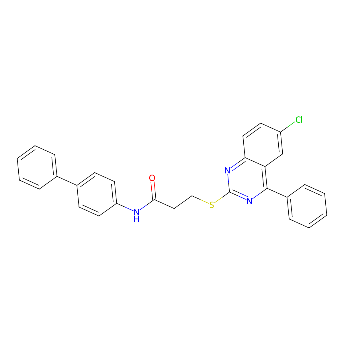 N-(biphenyl-4-yl)-3-[(6-chloro-4-phenylquinazolin-2-yl)sulfanyl]propanamide molecular structure, CAS 578005-14-8