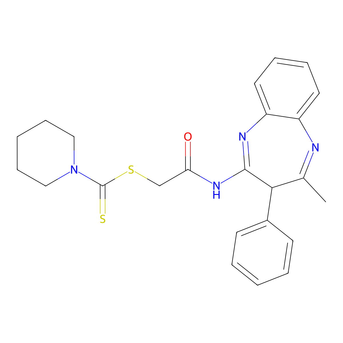 2-[(4-methyl-3-phenyl-3H-1,5-benzodiazepin-2-yl)amino]-2-oxoethyl piperidine-1-carbodithioate molecular structure, CAS 578005-15-9
