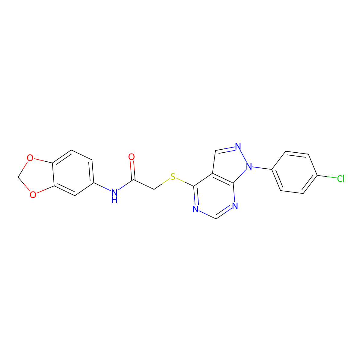 N-(1,3-benzodioxol-5-yl)-2-[1-(4-chlorophenyl)pyrazolo[3,4-d]pyrimidin-4-yl]sulfanylacetamide molecular structure, CAS 578005-45-5