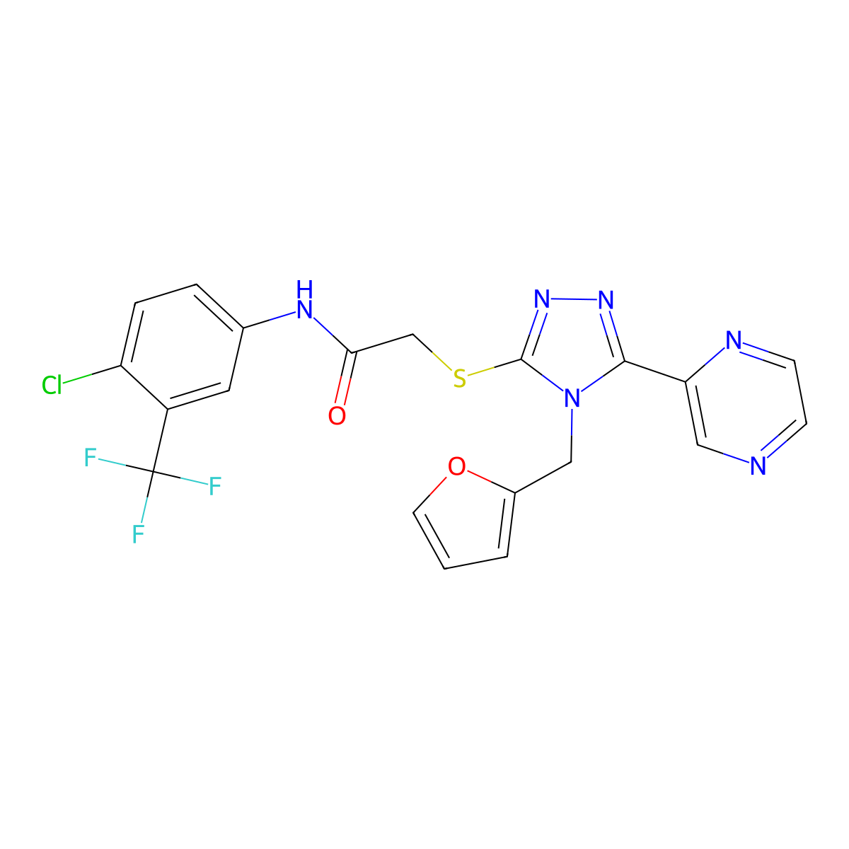 N-[4-chloro-3-(trifluoromethyl)phenyl]-2-{[4-(furan-2-ylmethyl)-5-(pyrazin-2-yl)-4H-1,2,4-triazol-3-yl]sulfanyl}acetamide molecular structure, CAS 578005-52-4