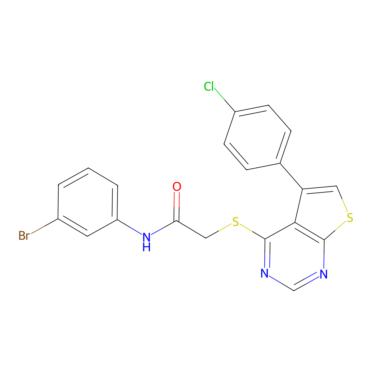 N-(3-bromophenyl)-2-{[5-(4-chlorophenyl)thieno[2,3-d]pyrimidin-4-yl]sulfanyl}acetamide molecular structure, CAS 578005-76-2