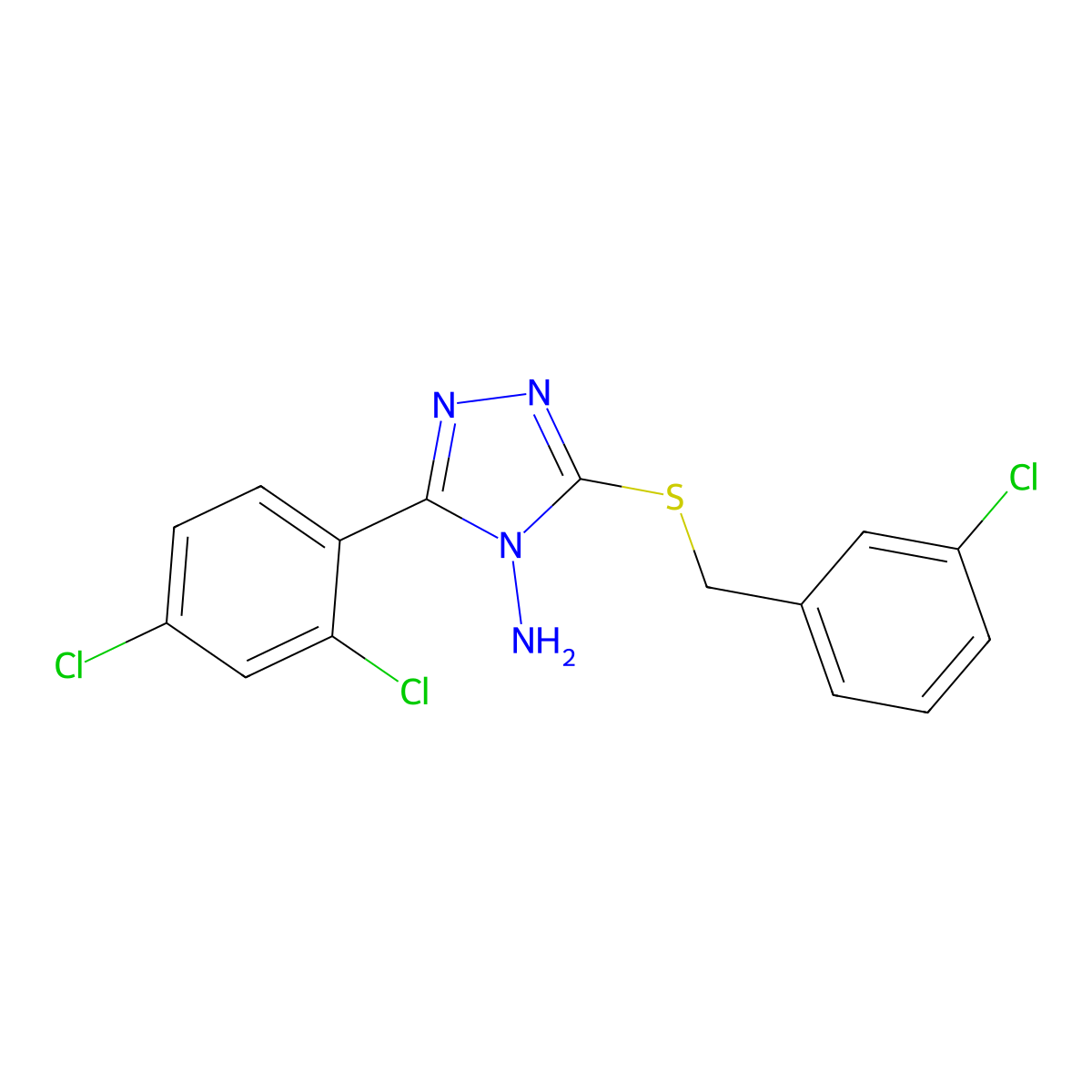 3-(2,4-Dichlorophenyl)-5-[(3-chlorophenyl)methylthio]-1,2,4-triazole-4-ylamine molecular structure, CAS 578005-93-3