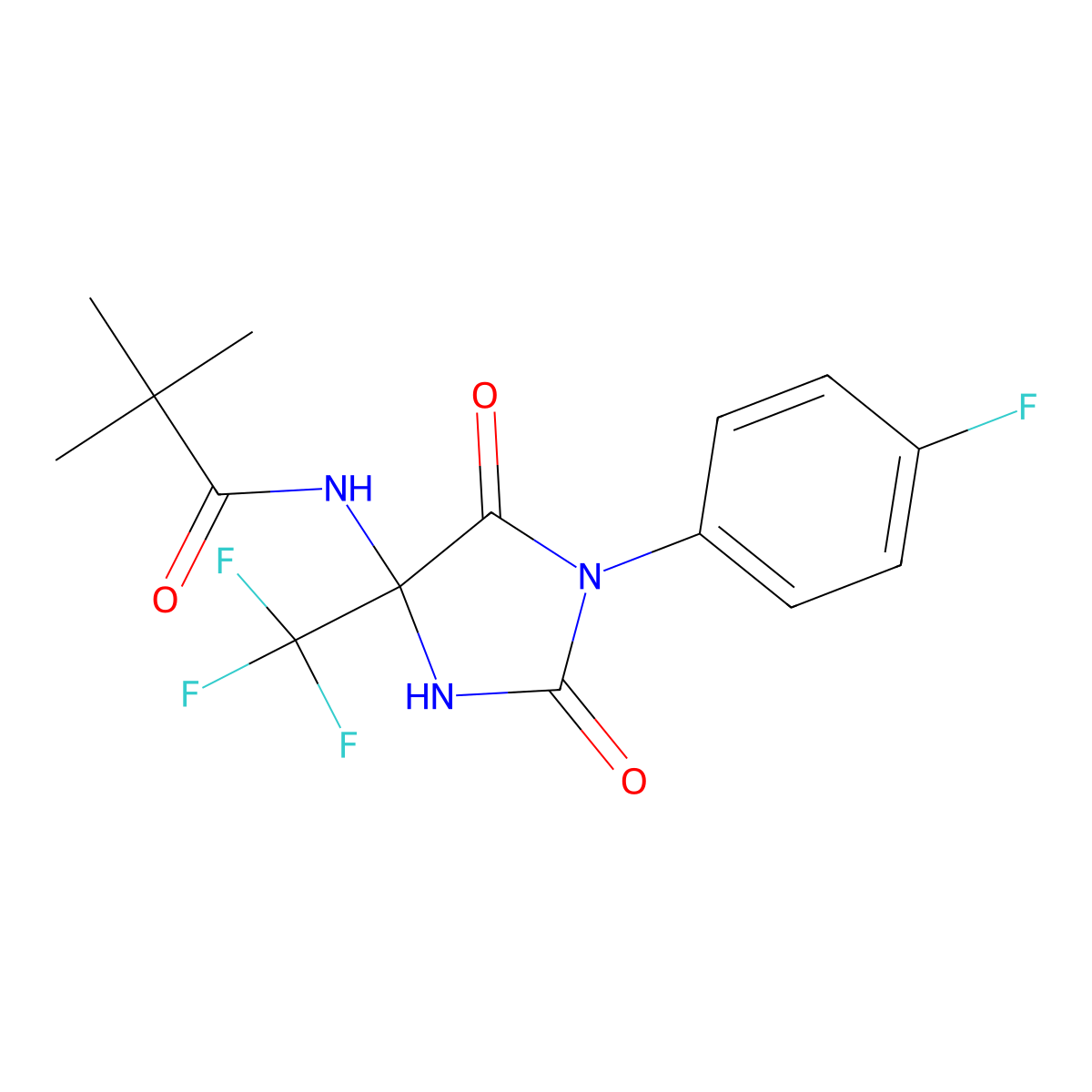N-[1-(4-fluorophenyl)-2,5-dioxo-4-(trifluoromethyl)imidazolidin-4-yl]-2,2-dimethylpropanamide molecular structure, CAS 578005-99-9