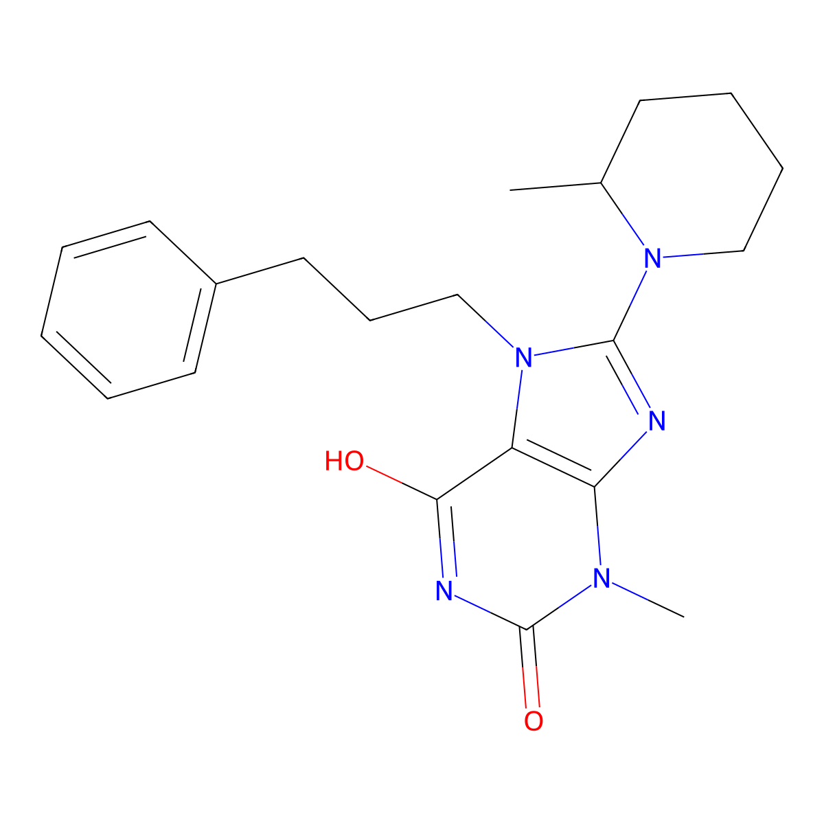 3-methyl-8-(2-methylpiperidin-1-yl)-7-(3-phenylpropyl)-1H-purine-2,6(3H,7H)-dione molecular structure, CAS 578006-01-6