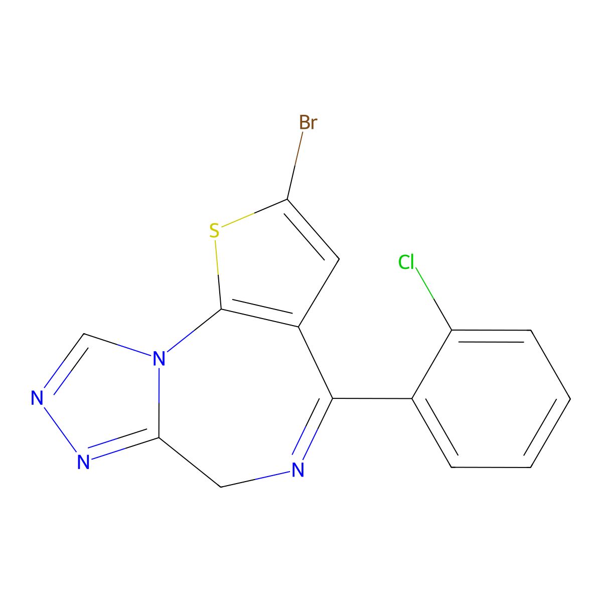 6H-Thieno(3,2-f)(1,2,4)triazolo(4,3-a)(1,4)diazepine, 2-bromo-4-(2-chlorophenyl)- molecular structure, CAS 57801-97-5