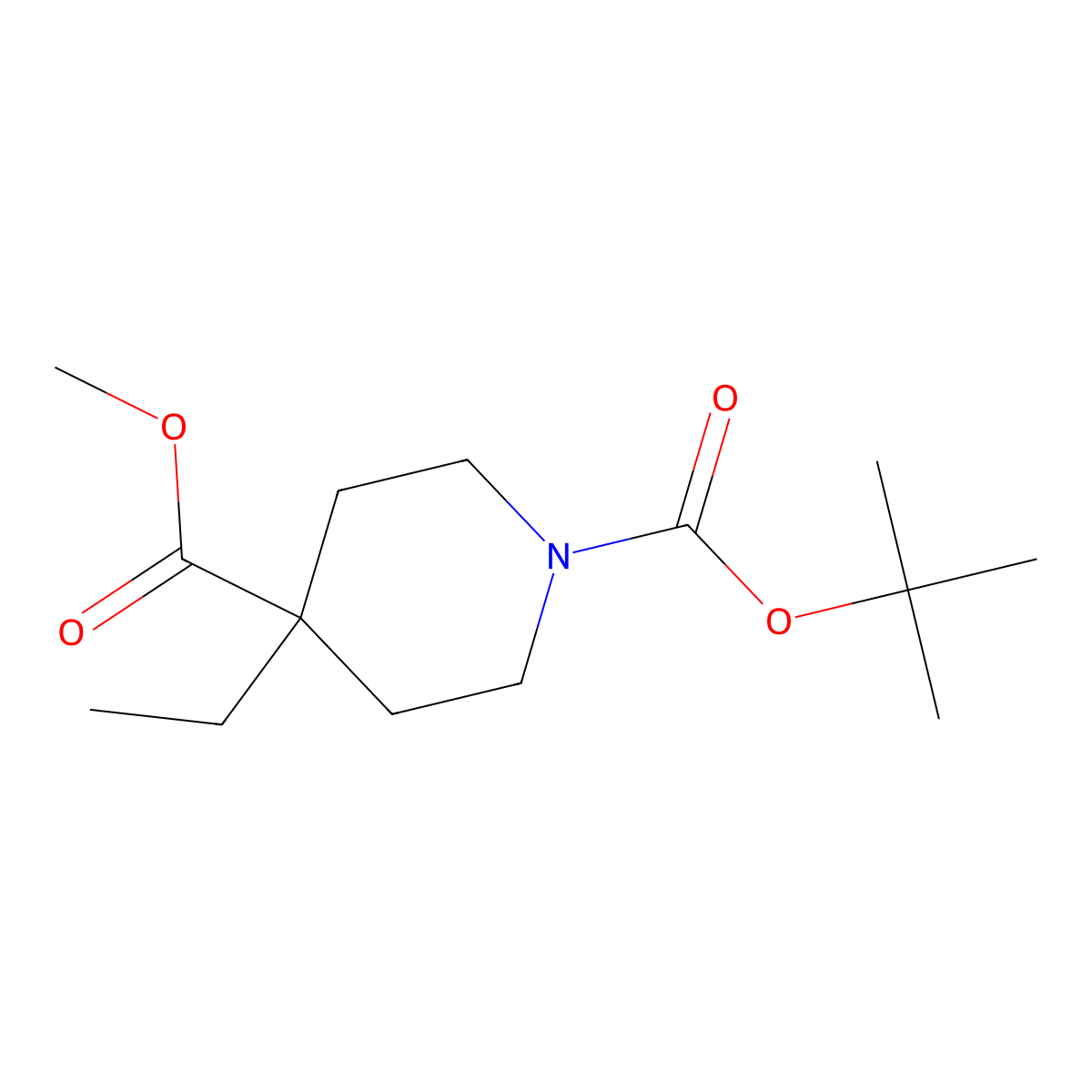 1-Tert-butyl 4-methyl 4-ethylpiperidine-1,4-dicarboxylate molecular structure, CAS 578021-55-3