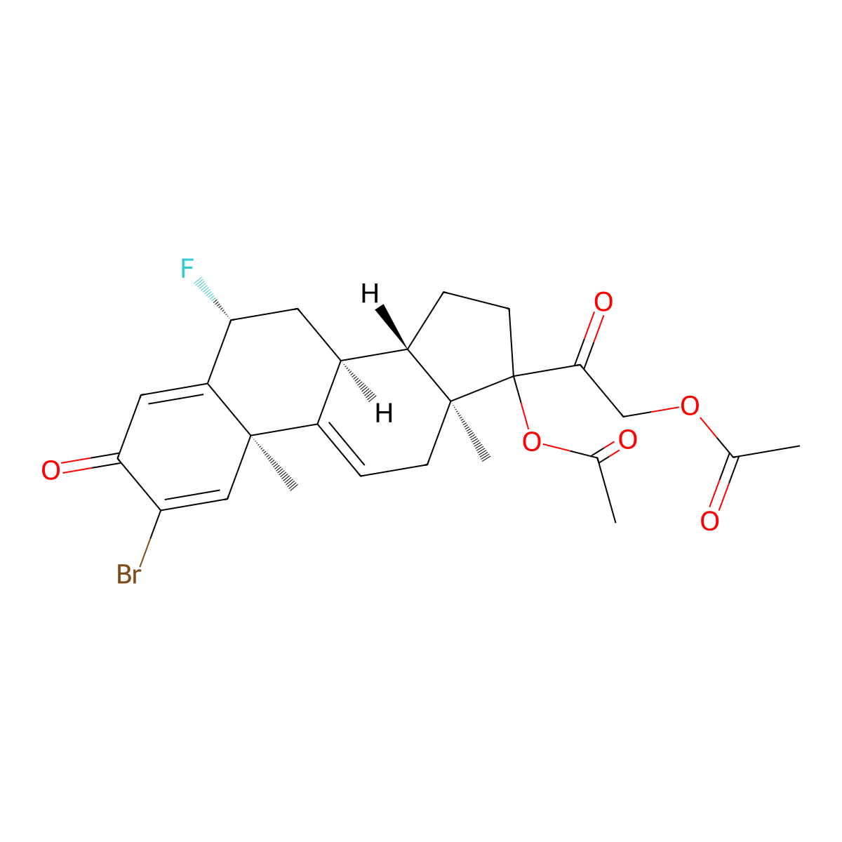 [2-[(6R,8S,10R,13S,14S)-17-acetyloxy-2-bromo-6-fluoro-10,13-dimethyl-3-oxo-7,8,12,14,15,16-hexahydro-6H-cyclopenta[a]phenanthren-17-yl]-2-oxoethyl] acetate molecular structure, CAS 57808-78-3