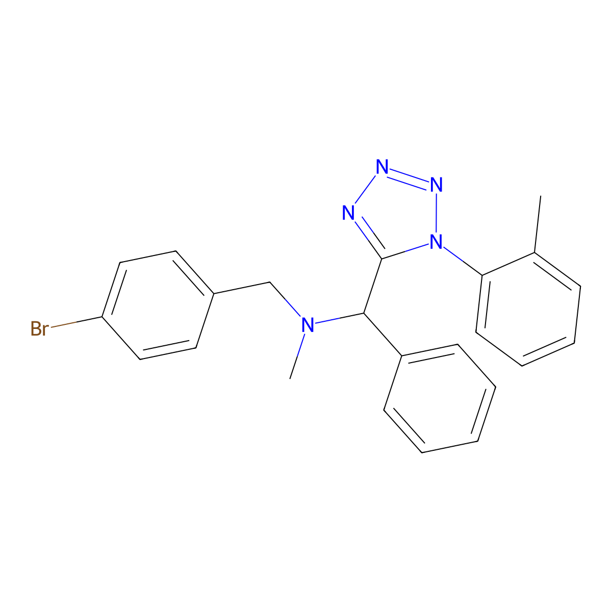 N-[(4-Bromophenyl)methyl]-N-methyl-1-[1-(2-methylphenyl)-1H-tetrazol-5-yl]-1-phenylmethanamine molecular structure, CAS 5781-62-4