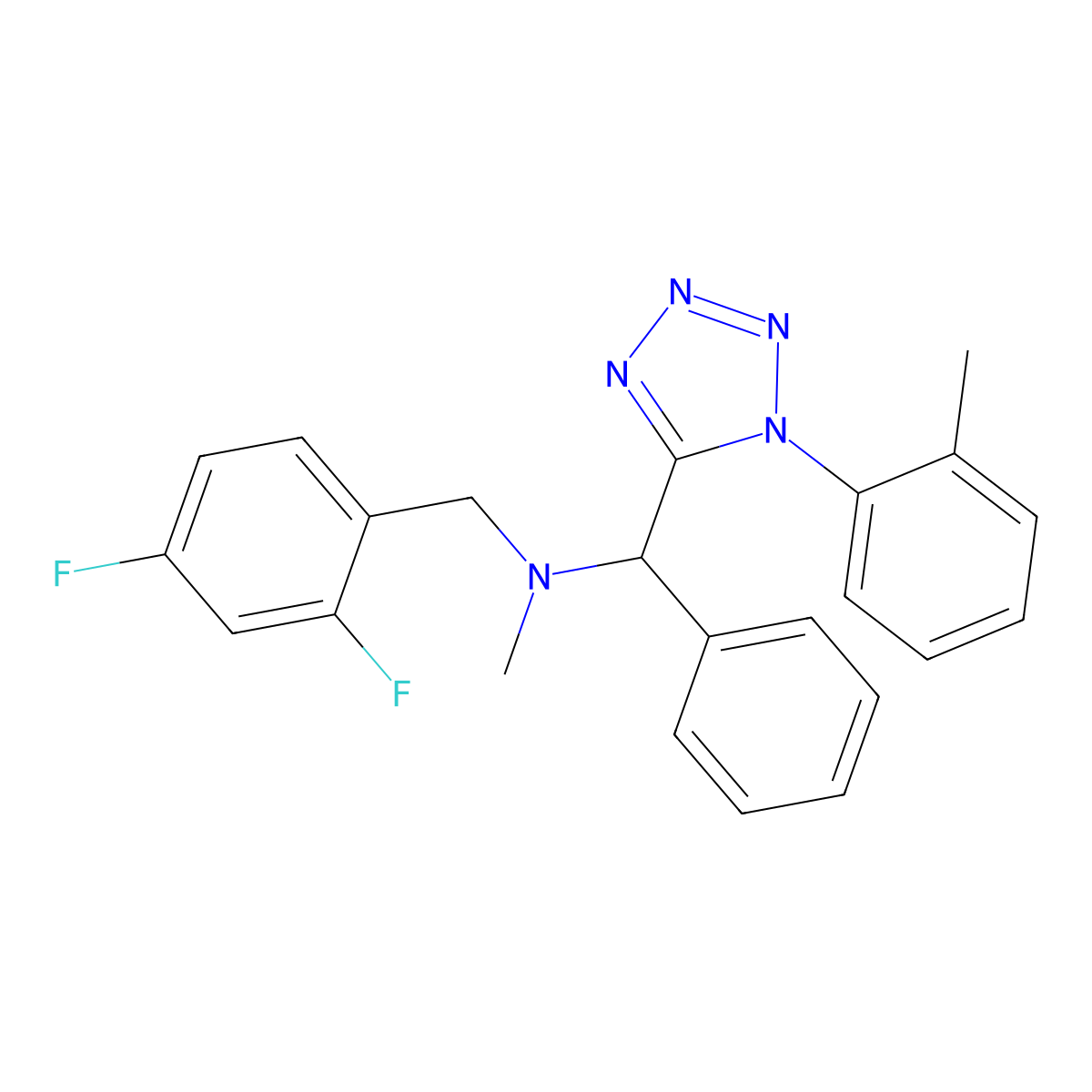 N-[(2,4-Difluorophenyl)methyl]-N-methyl-1-[1-(2-methylphenyl)-1H-tetrazol-5-yl]-1-phenylmethanamine molecular structure, CAS 5781-69-1