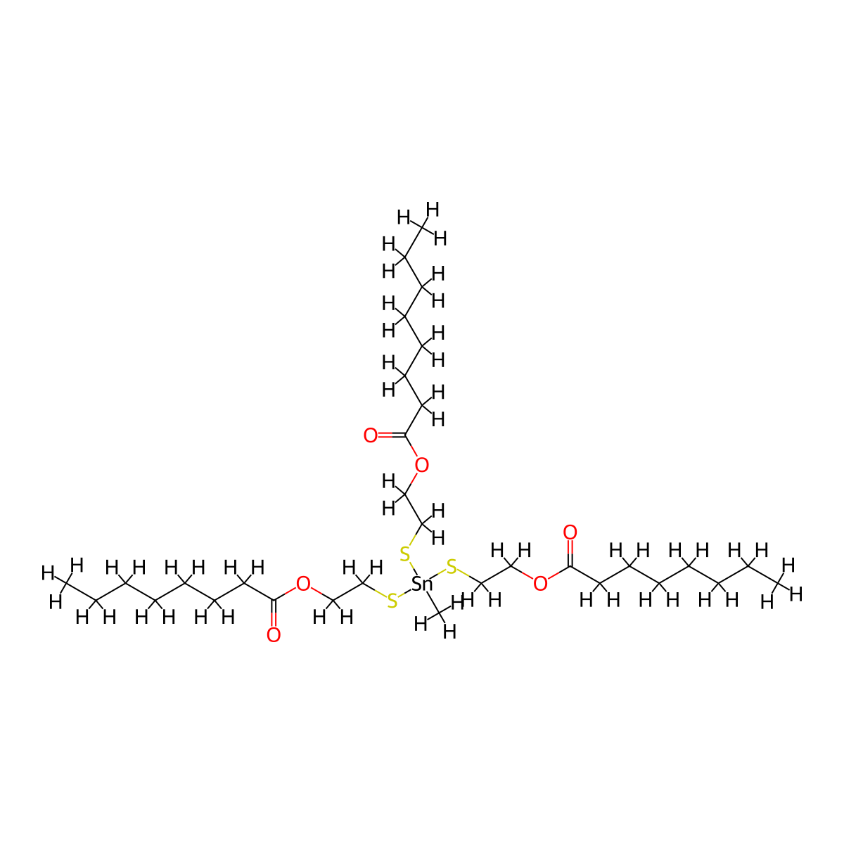 1,1',1''-((Methylstannylidyne)tris(thio-2,1-ethanediyl)) trioctanoate molecular structure, CAS 57813-62-4