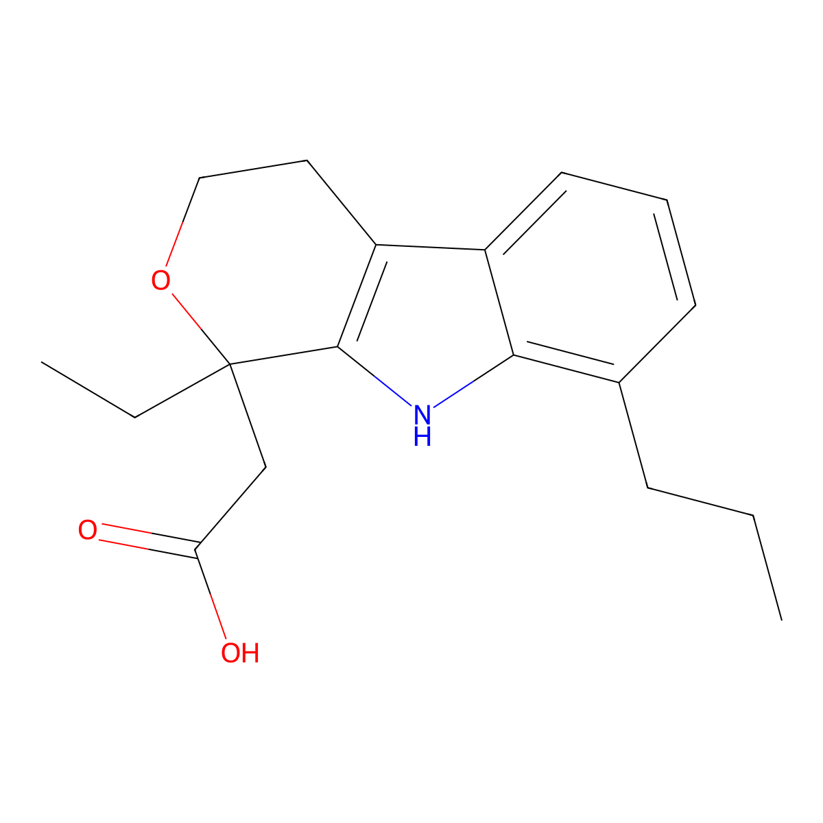 (1-Ethyl-8-propyl-1,3,4,9-tetrahydropyrano[3,4-b]indol-1-yl)acetic acid molecular structure, CAS 57817-27-3
