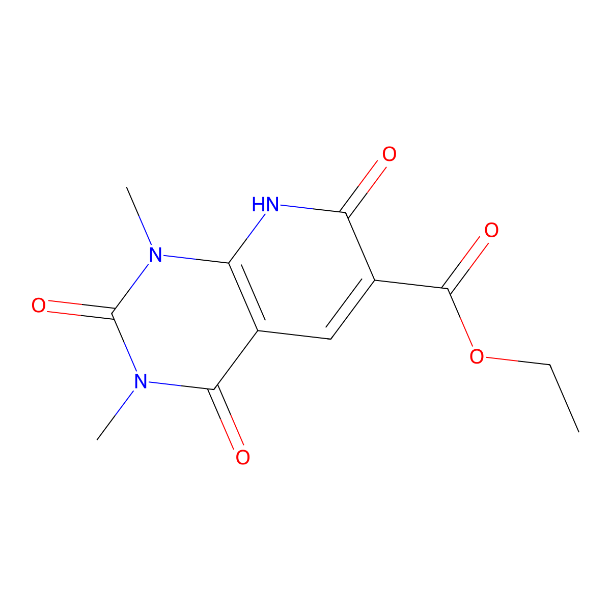 Ethyl 1,3-dimethyl-2,4,7-trioxo-1,2,3,4,7,8-hexahydropyrido[2,3-d]pyrimidine-6-carboxylate molecular structure, CAS 57821-19-9