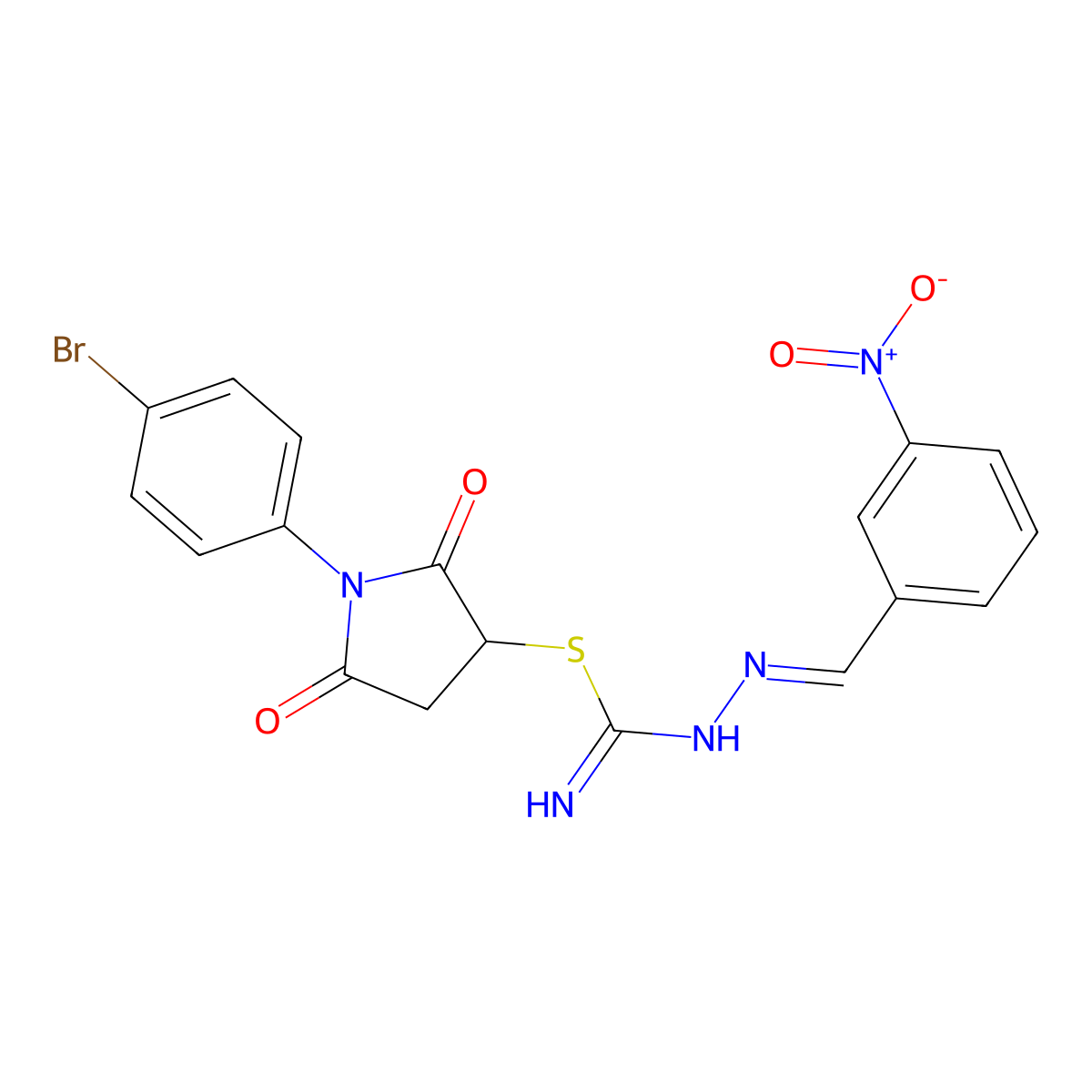[1-(4-bromophenyl)-2,5-dioxopyrrolidin-3-yl] N'-[(3-nitrophenyl)methylideneamino]carbamimidothioate molecular structure, CAS 5783-39-1
