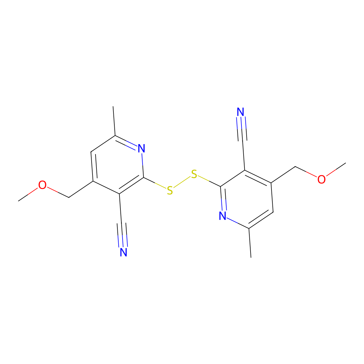 2,2'-Disulfanediylbis[4-(methoxymethyl)-6-methylpyridine-3-carbonitrile] molecular structure, CAS 5783-90-4
