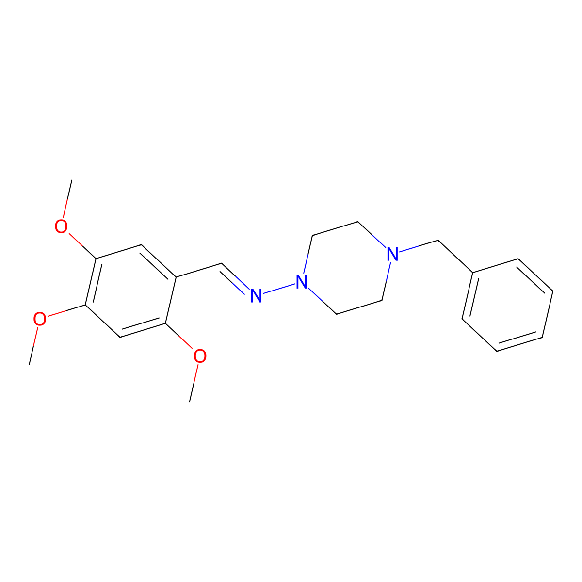 N-(4-benzylpiperazin-1-yl)-1-(2,4,5-trimethoxyphenyl)methanimine molecular structure, CAS 5783-99-3