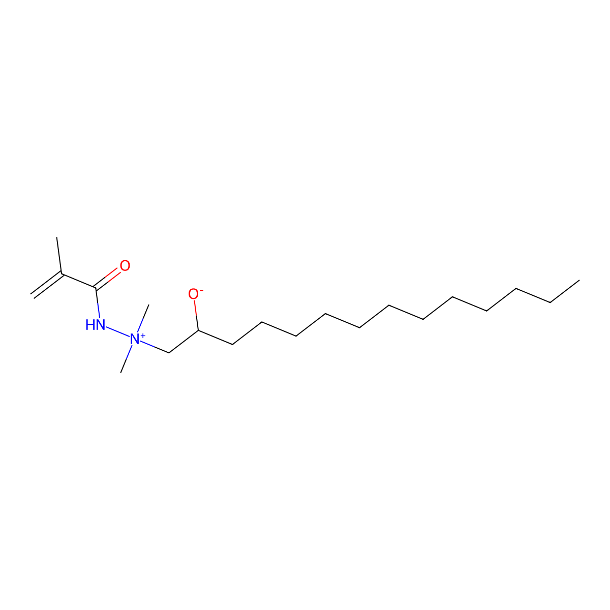 Hydrazinium, 1,1-dimethyl-1-(2-hydroxytetradecyl)-2-(2-methyl-1-oxo-2-propenyl)-, hydroxide, inner salt molecular structure, CAS 57830-06-5