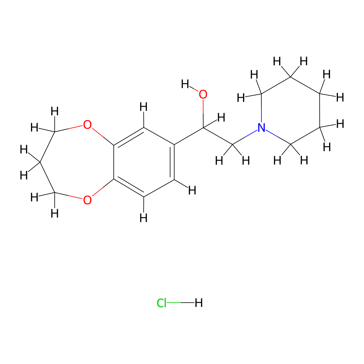 1-(3,4-dihydro-2H-1,5-benzodioxepin-7-yl)-2-piperidin-1-ylethanol;hydrochloride molecular structure, CAS 5784-76-9