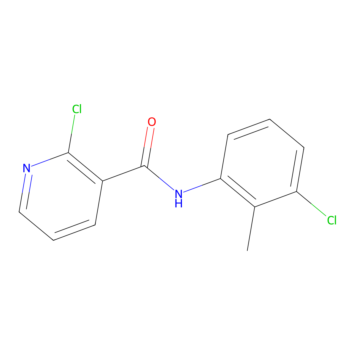 2-chloro-N-(3-chloro-2-methylphenyl)pyridine-3-carboxamide molecular structure, CAS 57841-61-9