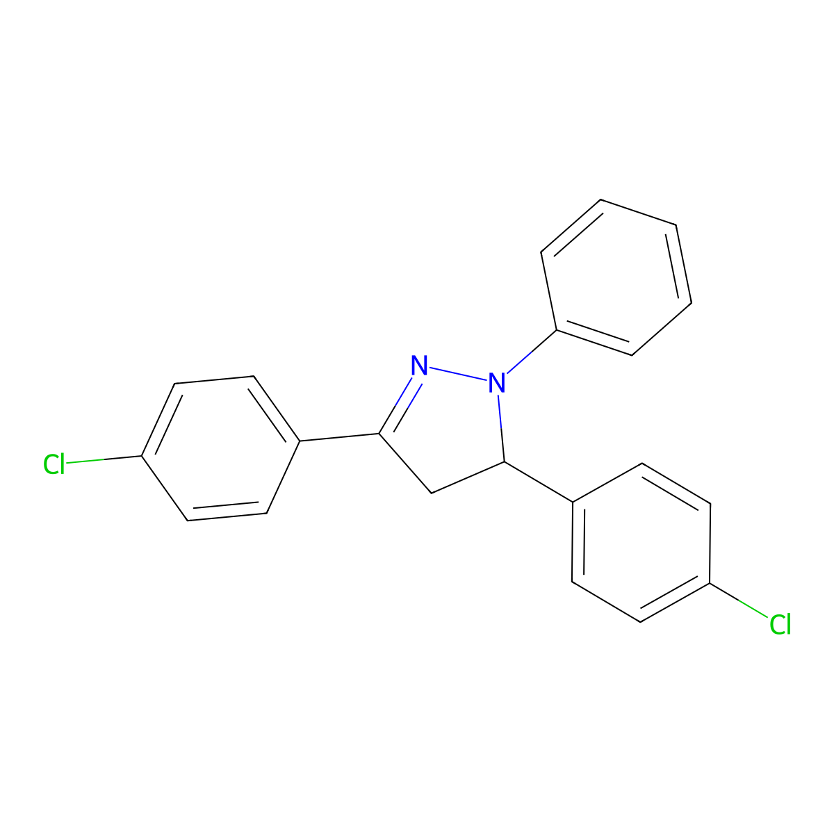 3,5-Bis(4-chlorophenyl)-4,5-dihydro-1-phenyl-1H-pyrazole molecular structure, CAS 57845-06-4