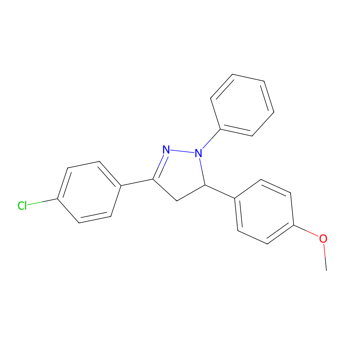 3-(4-chlorophenyl)-5-(4-methoxyphenyl)-1-phenyl-4,5-dihydro-1H-pyrazole molecular structure, CAS 57845-07-5