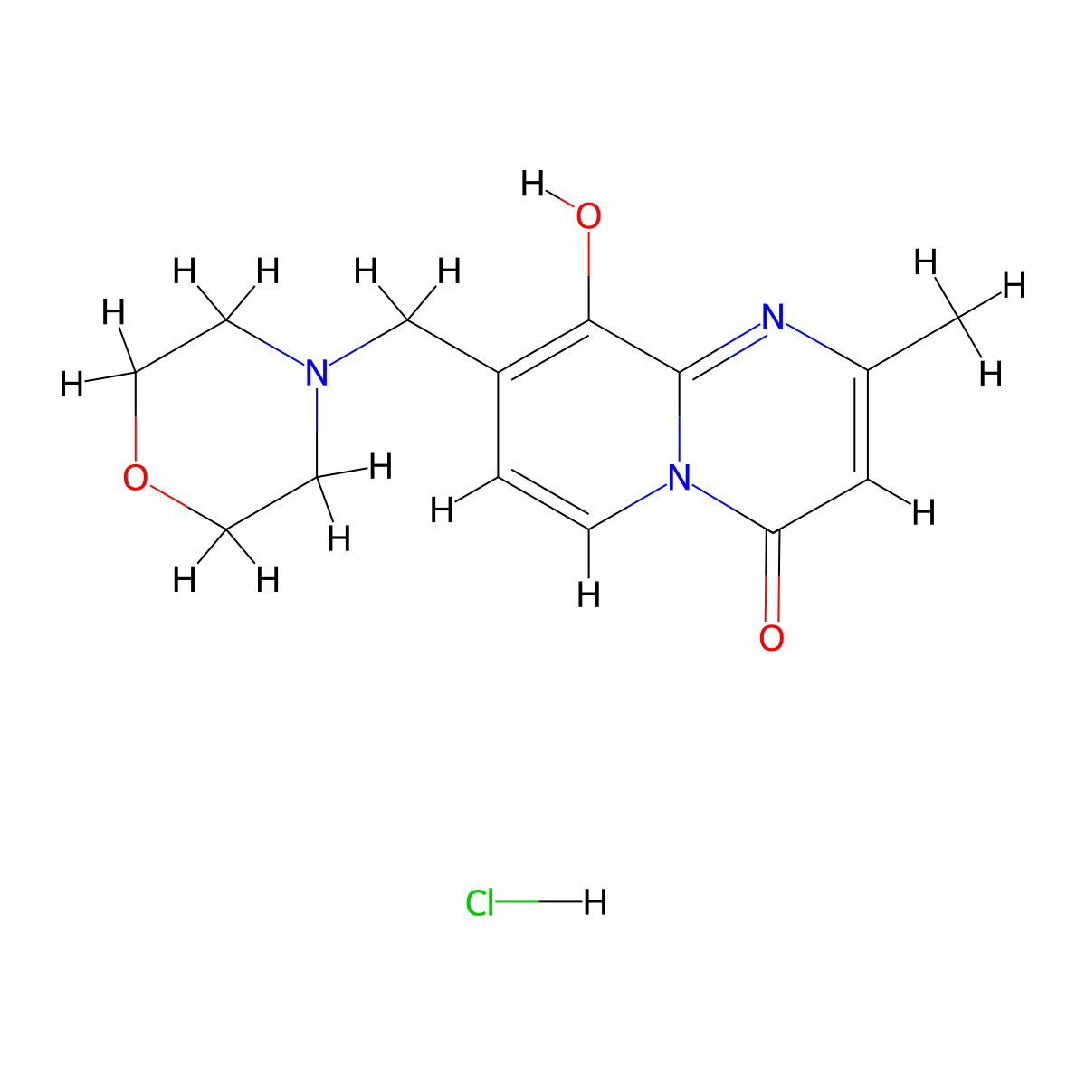 9-Hydroxy-2-methyl-8-(morpholin-4-ylmethyl)pyrido[1,2-a]pyrimidin-4-one;hydrochloride molecular structure, CAS 5785-46-6