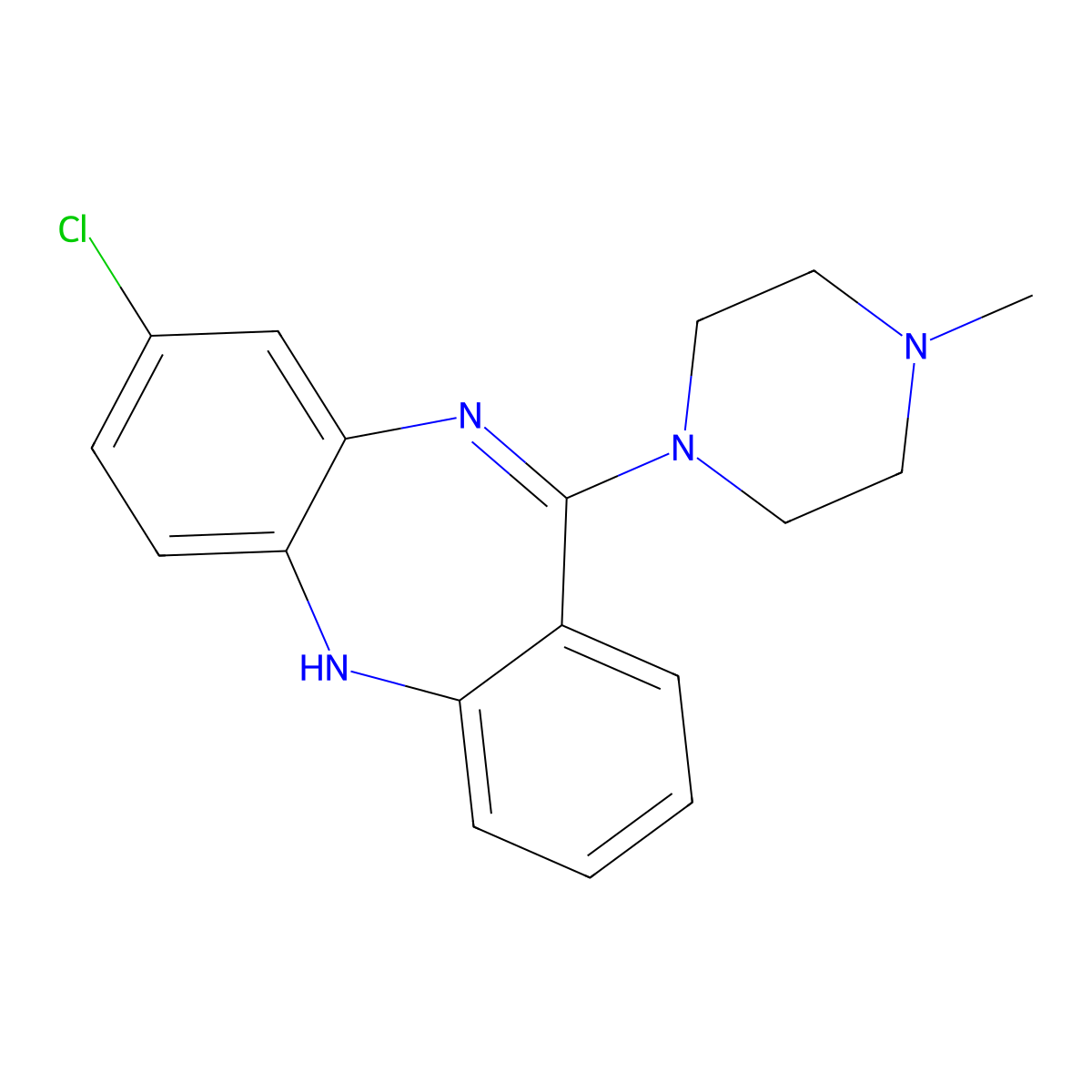 Clozapine molecular structure, CAS 5786-21-0