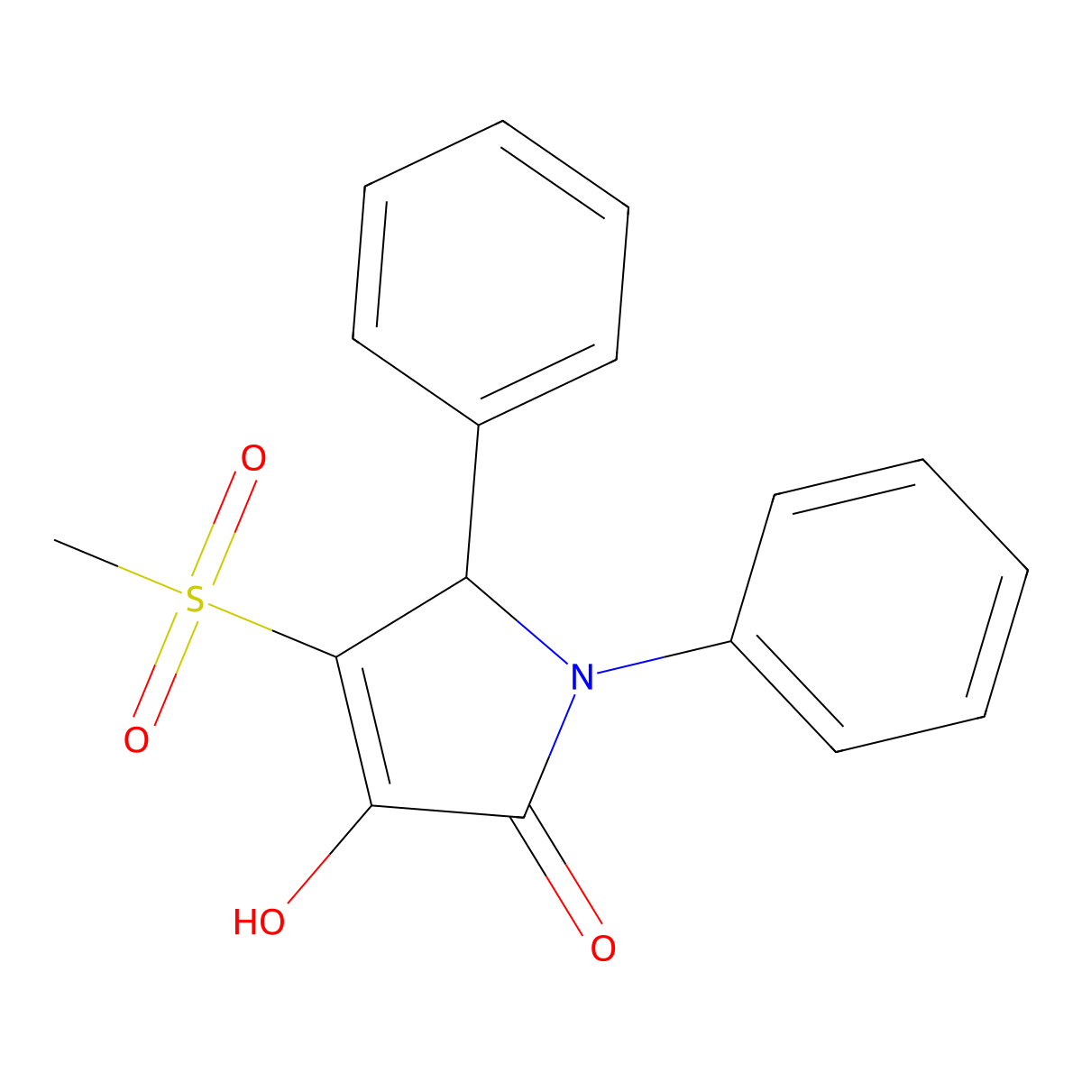 2H-Pyrrol-2-one, 1,5-dihydro-3-hydroxy-4-(methylsulfonyl)-1,5-diphenyl- molecular structure, CAS 5786-64-1