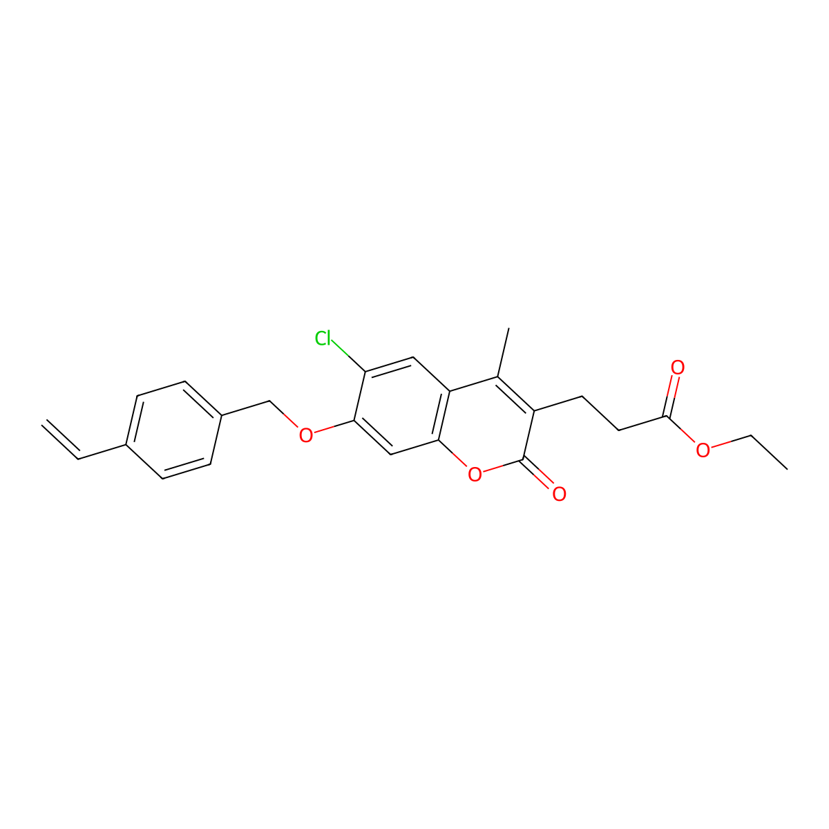 ethyl 3-{6-chloro-4-methyl-2-oxo-7-[(4-vinylbenzyl)oxy]-2H-chromen-3-yl}propanoate molecular structure, CAS 578697-10-6