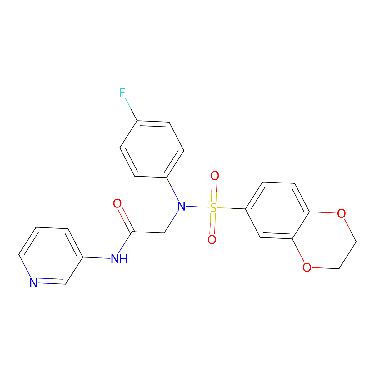 2-[N-(2,3-dihydro-1,4-benzodioxin-6-ylsulfonyl)-4-fluoroanilino]-N-pyridin-3-ylacetamide molecular structure, CAS 578697-21-9